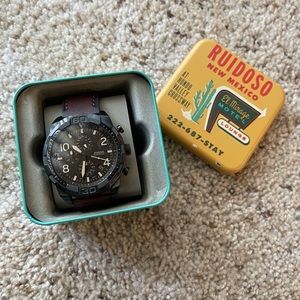 NWOT Fossil Mens Bronson Chronograph Dark Brown Eco Leather Watch